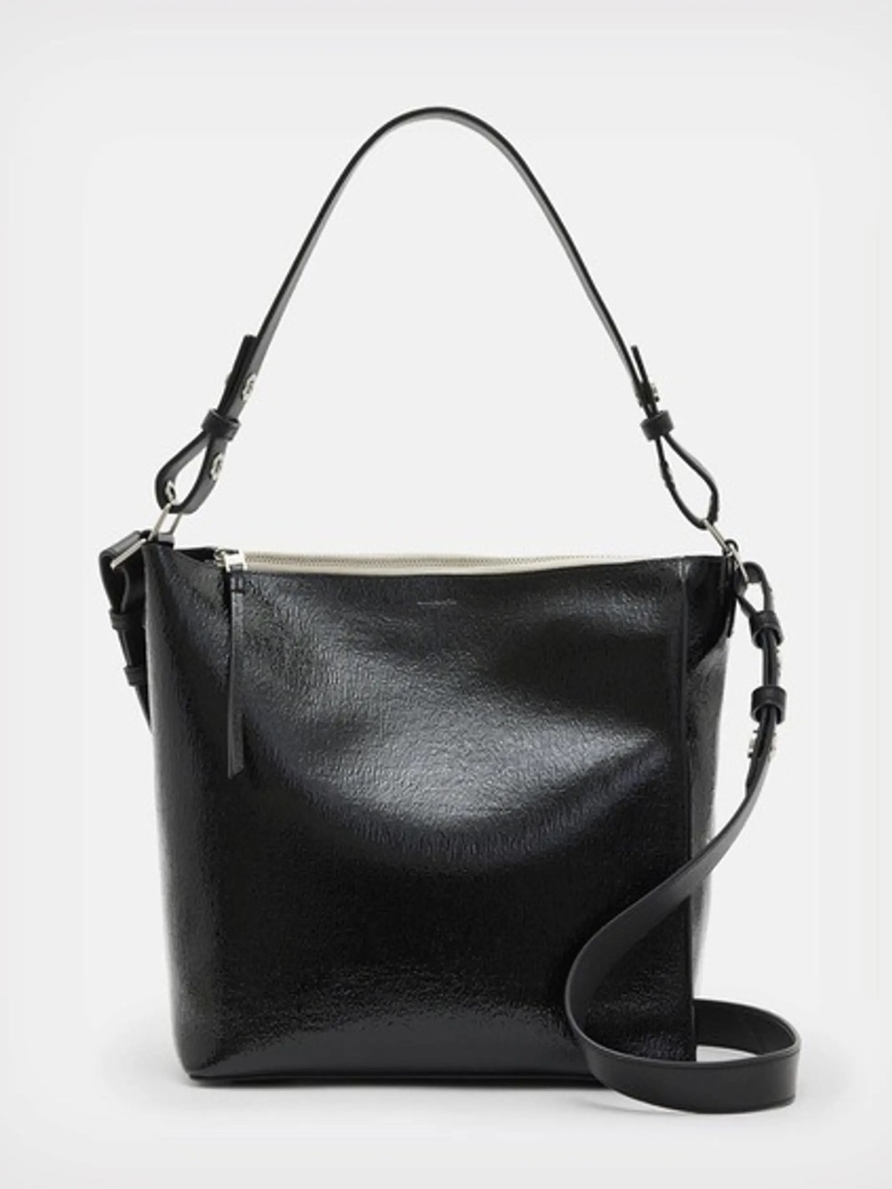 ALLSAINTS Kita Black Patent Leather Bag